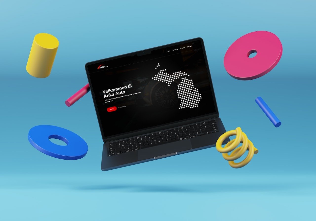 Profesion&aacute;ln&iacute; mockup webu pro Anka Auto se službami autoservisu a kontaktn&iacute;mi &uacute;daji, navržen&yacute; studiem Dvojka Studio
