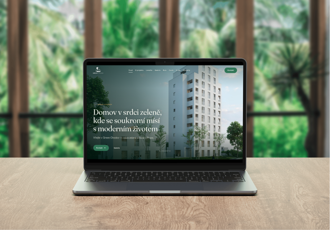 Web rezidenčn&iacute;ho projektu Green Chodov &mdash; zelen&eacute; bydlen&iacute; v Praze, navržen&yacute; studiem Dvojka Studio