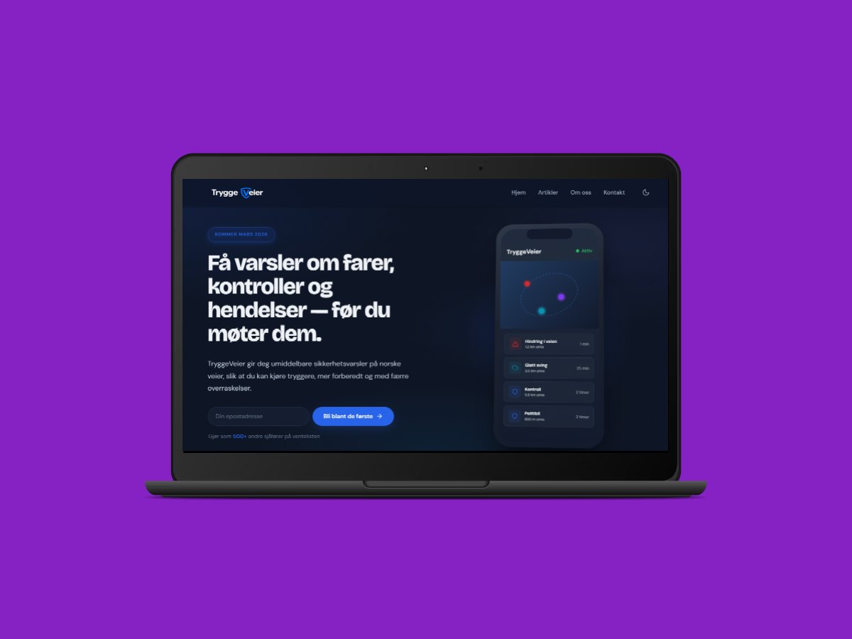 Web TryggeVeier s obsahem o bezpečnosti silničn&iacute;ho provozu a informacemi o pokut&aacute;ch, navržen&yacute; studiem Dvojka Studio