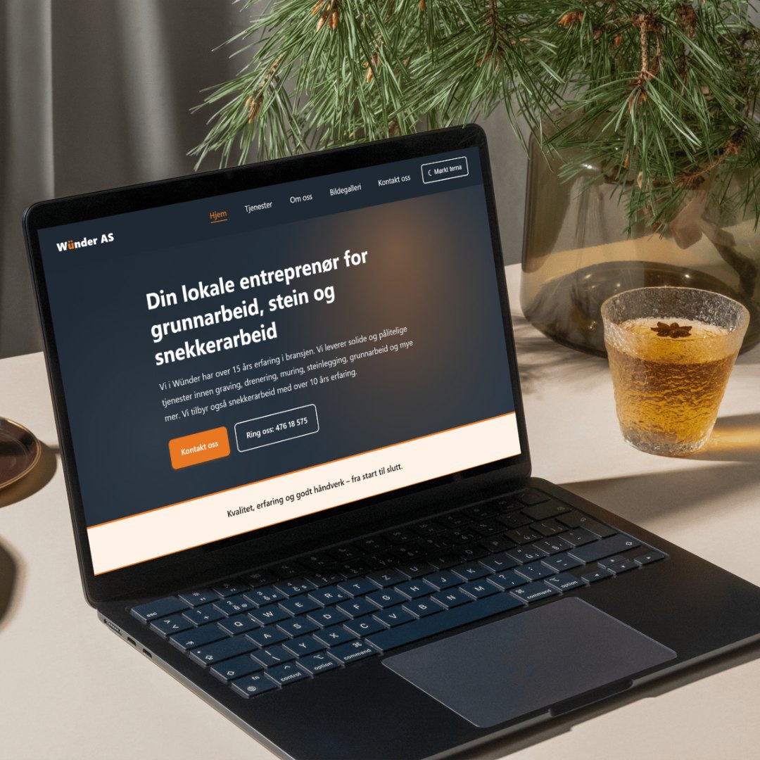 Mockup webu značky W&uuml;nder s čistou typografi&iacute; na tmav&eacute;m pozad&iacute;, vytvořen&yacute; studiem Dvojka Studio